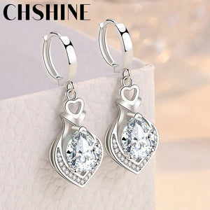 925 Silver Heart Zircon Earrings Wedding Party Jewelry