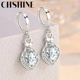 925 Silver Heart Zircon Earrings Wedding Party Jewelry