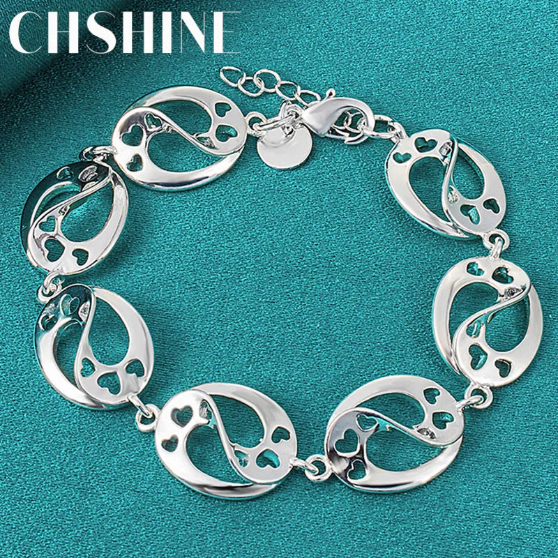 925 Silver Heart Bracelet Women Wedding Engagement Charm Chain