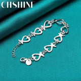 925 Silver Love Heart Chain Bracelet Women Wedding Engagement Charm