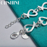925 Silver Love Heart Chain Bracelet Women Wedding Engagement Charm