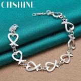 925 Silver Love Heart Chain Bracelet Women Wedding Engagement Charm