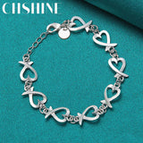 925 Silver Love Heart Chain Bracelet Women Wedding Engagement Charm
