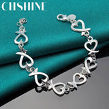 925 Silver Love Heart Chain Bracelet Women Wedding Engagement Charm