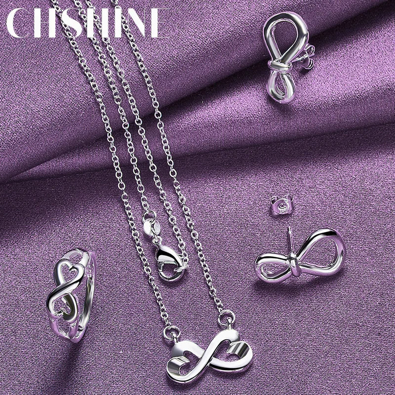 925 Silver Love Heart Pendant Necklace Ring Earrings for Party Jewelry Sets