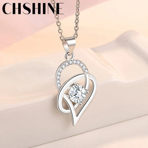 925 Silver Heart Zircon Pendant Necklace For Women