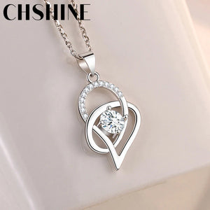 925 Silver Heart Zircon Pendant Necklace For Women