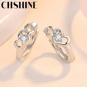 925 Silver Love Heart Zircon Earrings Lady Banquet Party Jewelry