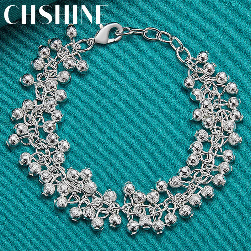 925 Silver Matte Beads Ball Chain Bracelet Wedding Charm Jewelry