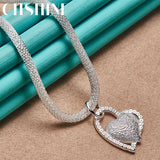 925 Silver Heart Pendant Necklace Snake Chain Women Wedding Jewelry