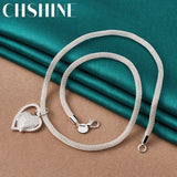 925 Silver Heart Pendant Necklace Snake Chain Women Wedding Jewelry