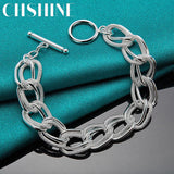 925 Silver Matte Ring Chain Bracelet for Men Women