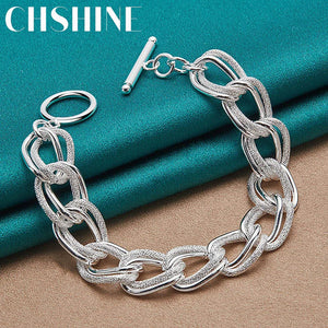 925 Silver Matte Ring Chain Bracelet for Men Women