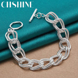 925 Silver Matte Ring Chain Bracelet for Men Women