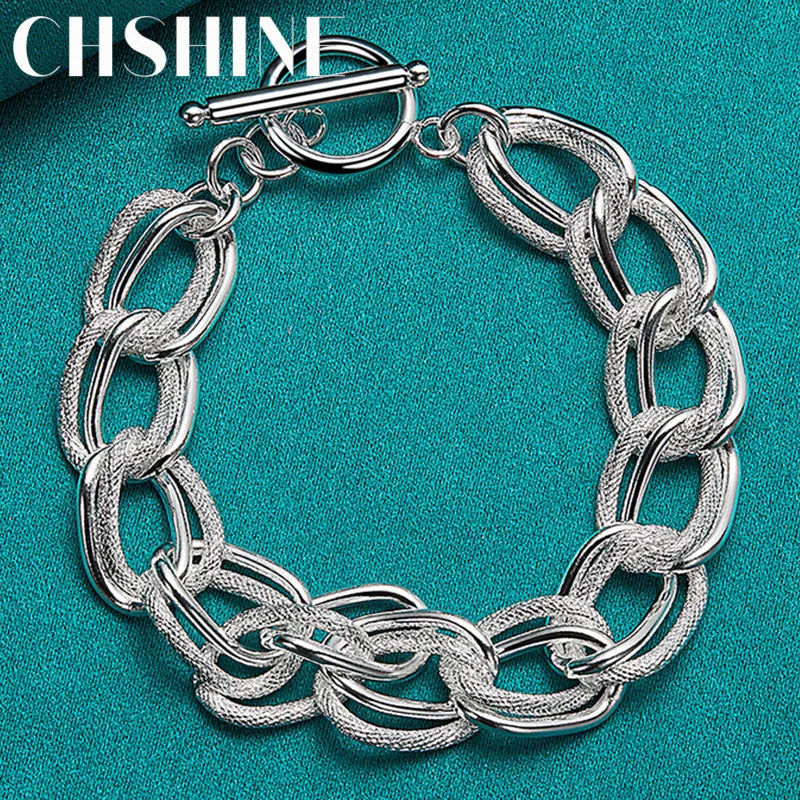 925 Silver Matte Ring Chain Bracelet for Men Women