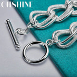 925 Silver Matte Ring Chain Bracelet for Men Women