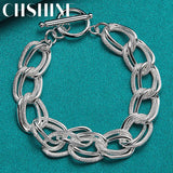 925 Silver Matte Ring Chain Bracelet for Men Women