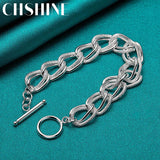 925 Silver Matte Ring Chain Bracelet for Men Women