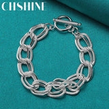 925 Silver Matte Ring Chain Bracelet for Men Women