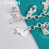 925 Silver Moon Star Heart Cross Lock Key Ring Bracelet Wedding Jewelry