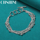 925 Silver Multi-Chain Smooth Beads Bracelet Wedding Charm Jewelry