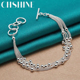 925 Silver Multi-Chain Smooth Beads Bracelet Wedding Charm Jewelry