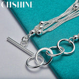 925 Silver Multi-Chain Smooth Beads Bracelet Wedding Charm Jewelry