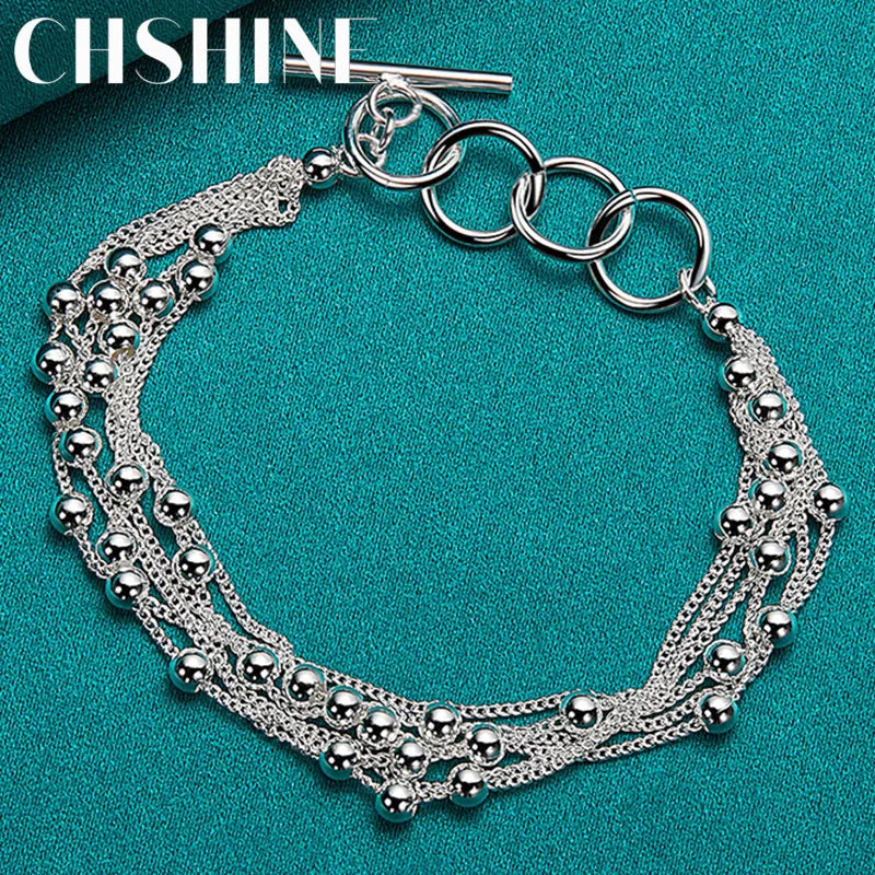 925 Silver Multi-Chain Smooth Beads Bracelet Wedding Charm Jewelry