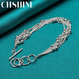 925 Silver Multi-Chain Smooth Beads Bracelet Wedding Charm Jewelry