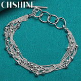 925 Silver Multi-Chain Smooth Beads Bracelet Wedding Charm Jewelry