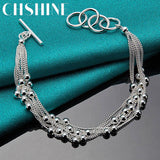 925 Silver Multi-Chain Smooth Beads Bracelet Wedding Charm Jewelry