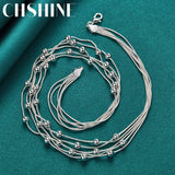 925 Silver Multi-Snake Chain Beaded Necklace for Women Men