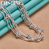 925 Silver Multi-Snake Chain Beaded Necklace for Women Men