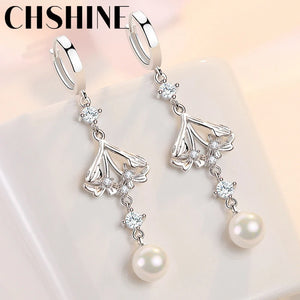 925 Silver Pearl Leaf Earrings for Women's Wedding Gift
