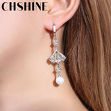 925 Silver Pearl Leaf Earrings for Women's Wedding Gift