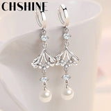 925 Silver Pearl Leaf Earrings for Women's Wedding Gift