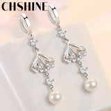 925 Silver Pearl Leaf Earrings for Women's Wedding Gift