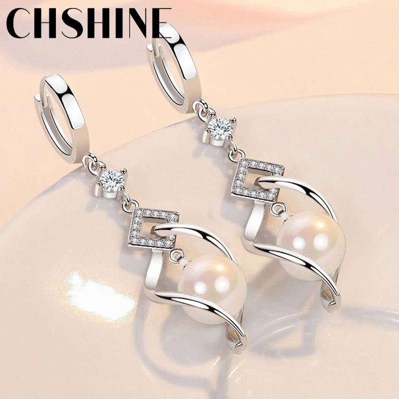 925 Silver Pearl Rotate Earrings Women's Wedding Gift