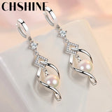 925 Silver Pearl Rotate Earrings Women's Wedding Gift