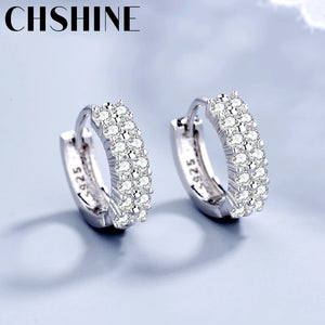 925 Silver Double Row Crystal Zircon Stud Earrings