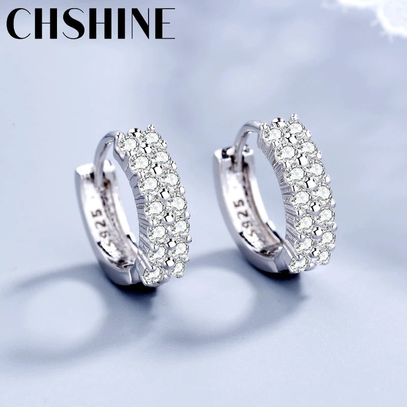 925 Silver Double Row Crystal Zircon Stud Earrings