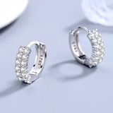 925 Silver Double Row Crystal Zircon Stud Earrings