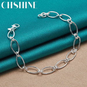 925 Silver Paper Clip Chain Bracelet Wedding Jewelry