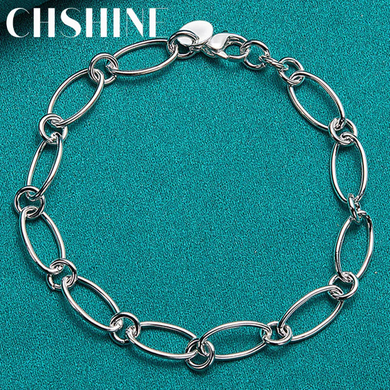 925 Silver Paper Clip Chain Bracelet Wedding Jewelry