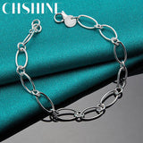 925 Silver Paper Clip Chain Bracelet Wedding Jewelry