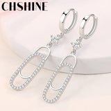 925 Silver Zircon Earrings Paper Clip Design Wedding Party Gift