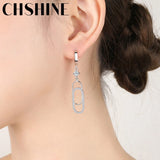 925 Silver Zircon Earrings Paper Clip Design Wedding Party Gift