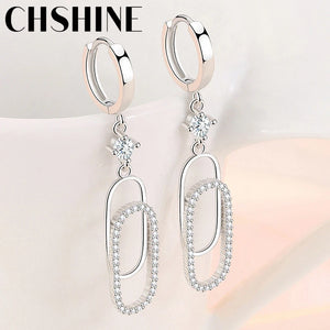 925 Silver Zircon Earrings Paper Clip Design Wedding Party Gift