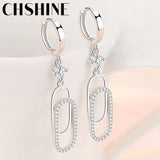 925 Silver Zircon Earrings Paper Clip Design Wedding Party Gift