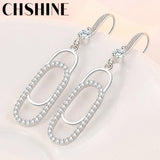 925 Silver Paper Clip Zircon Earrings Wedding Party Jewelry